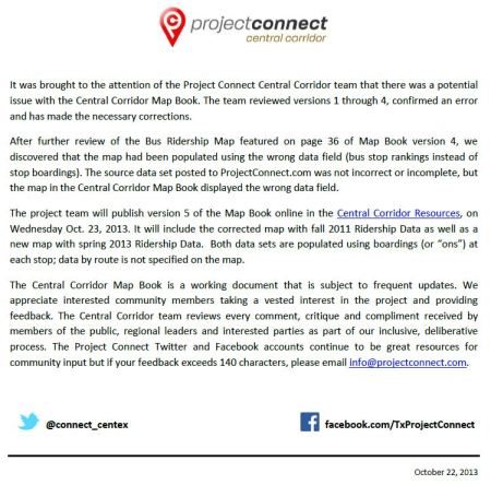 Project Connect statement admits major error in transit ridership data for Lamar-Guadalupe corridor.