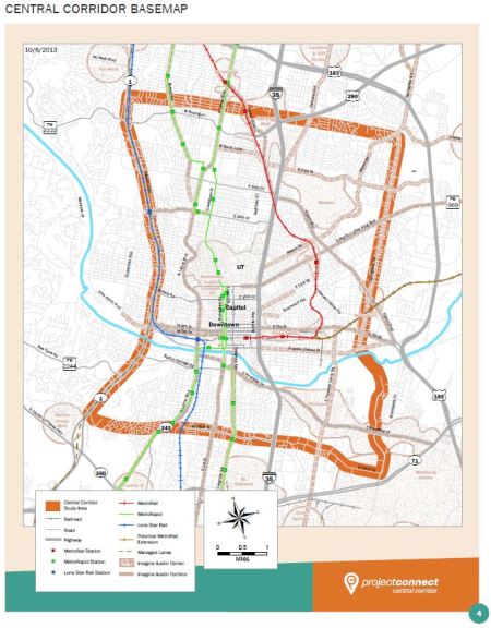 Project Connect's central Austin study area (so-called "Central Corridor")