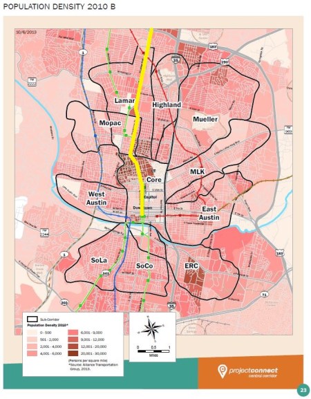 Population density in 2010 (G-L corridor spine in yellow). Map: Rev. by LH from Project Connect.