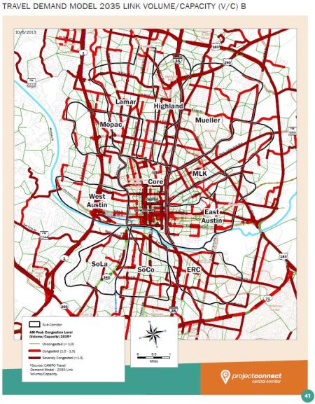 Project Connect's data visualization of congestion in 2035 for study area sectors shows congestion in every direction. But wasn't this supposed to be a study to determine best travel corridor to serve core area, not a "beauty contest" among "competing" sectors of the city?