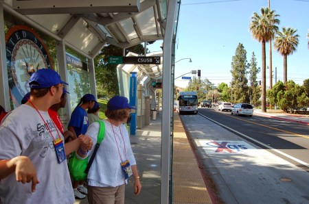 Reinforced paveway on San Bernardino's sbX "BRT" Green Line shows that adequately "dedicated" bus lanes require more than just paint striping. Photo: TTC Inland Empire blog.