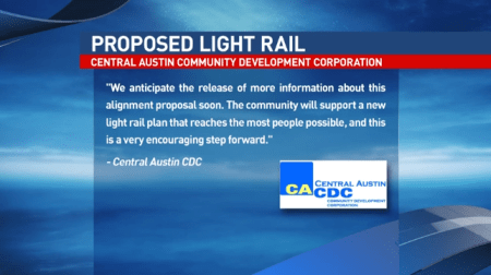 CACDC statement applauding Mobility ATX report, as shown on KEYE-TV News. Screenshot: ATXRail.