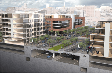 Rendition of Reconnect Austin's proposed "fully depressed" alternative design for I-35. Source: KUT Radio.